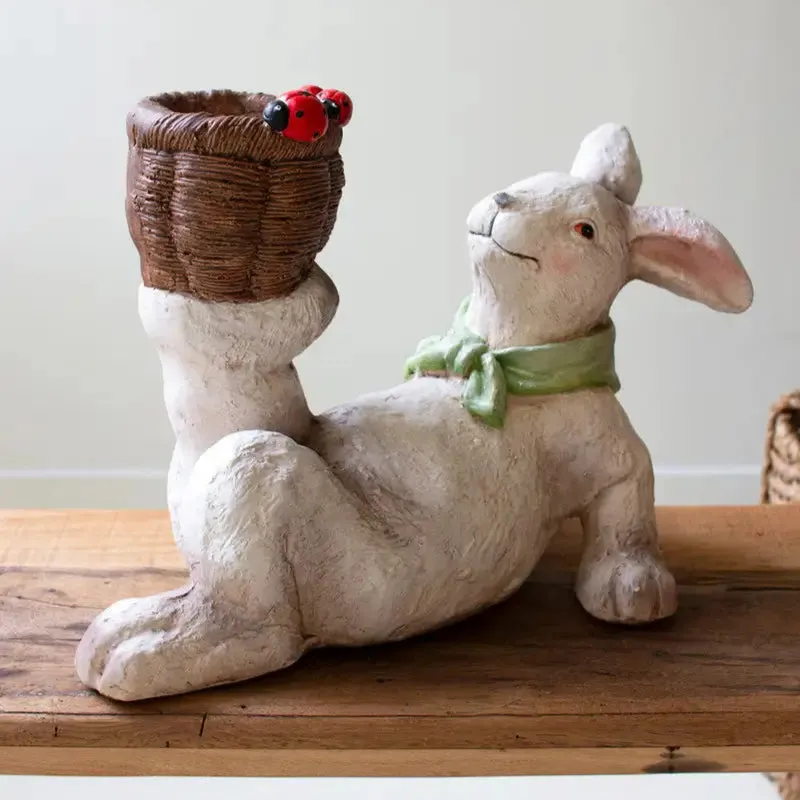 Resin Easter Bunny With Basket & Ladybugs dried flowers  
