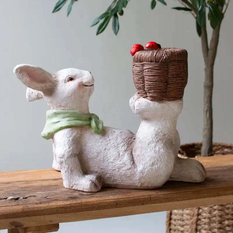 Resin Easter Bunny With Basket & Ladybugs