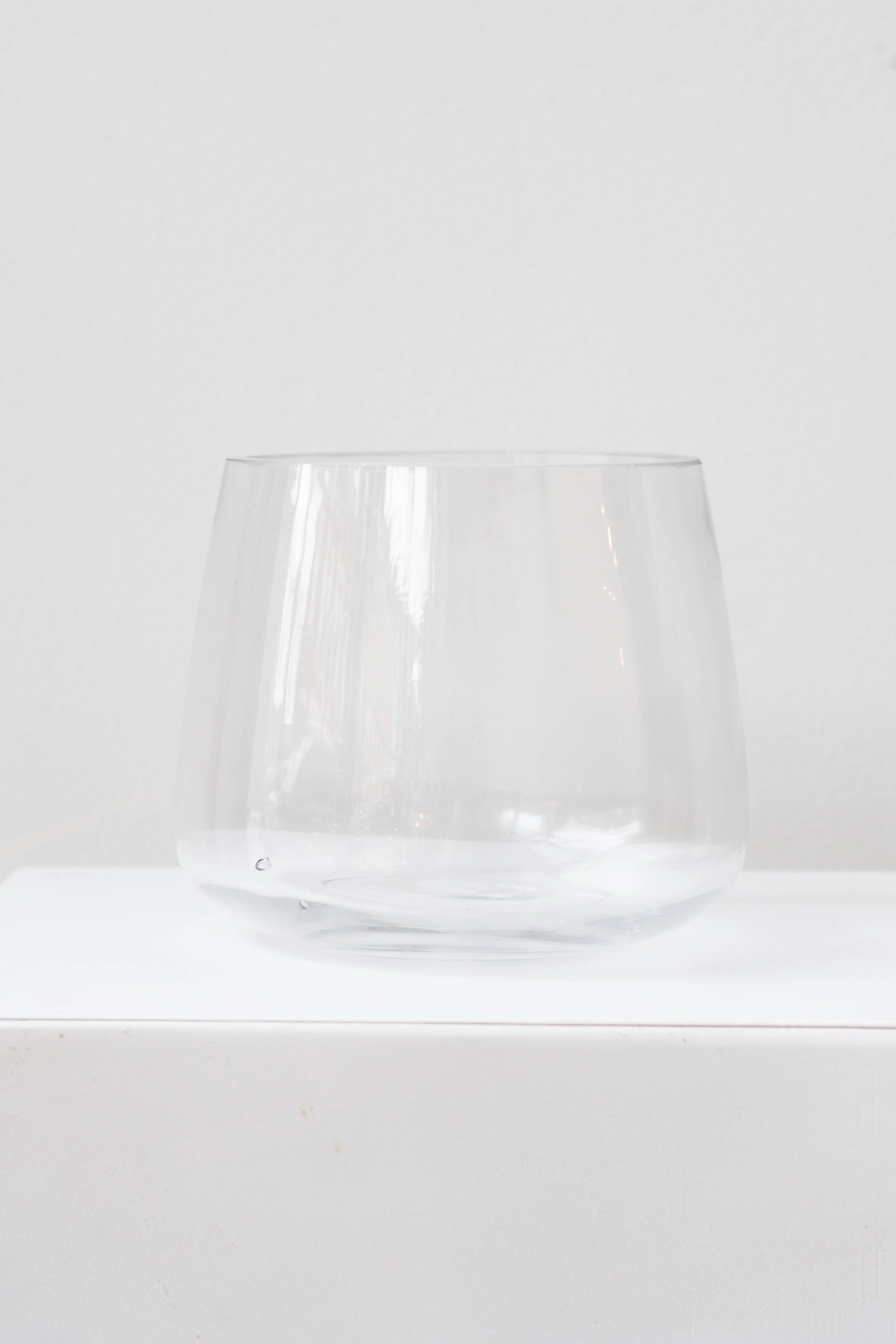 Reverse Taper Round Bottom Vase clear glass 4.5h x 5.5w dried green plant  