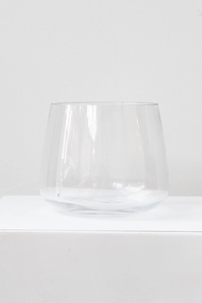 Reverse Taper Round Bottom Vase clear glass 4.5h x 5.5w dried green plant  