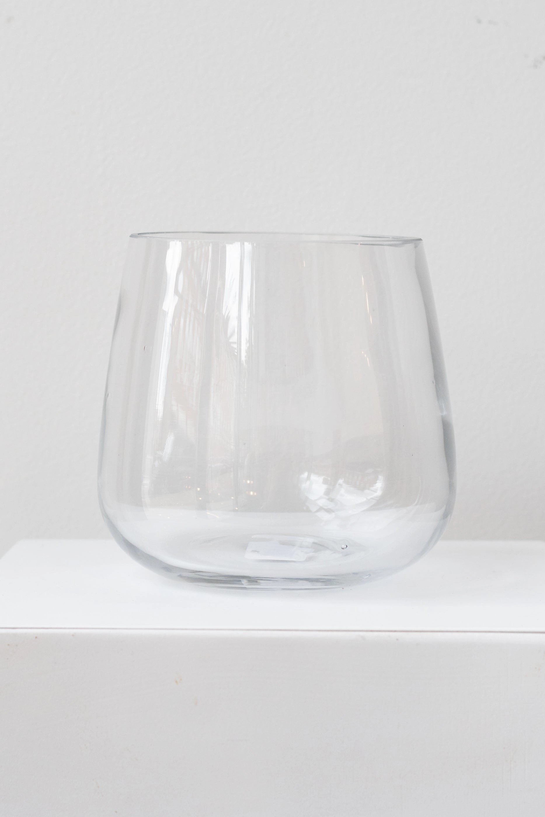 Reverse Taper Round Bottom Vase clear glass 5.5h x 6w dried green plant  