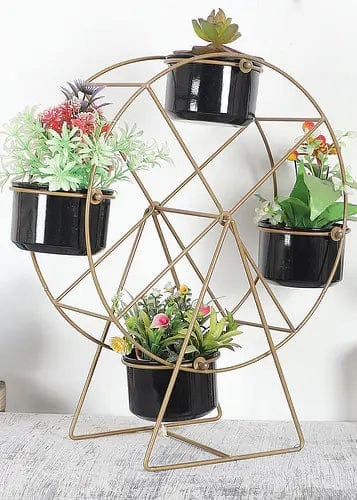 Revolving Wheel Planter Stand (Gold & Black) ceramic planter  