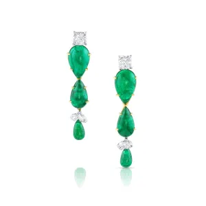 Rivi??re 18K Gold Cabochon Emerald and Diamond Drop Earrings
