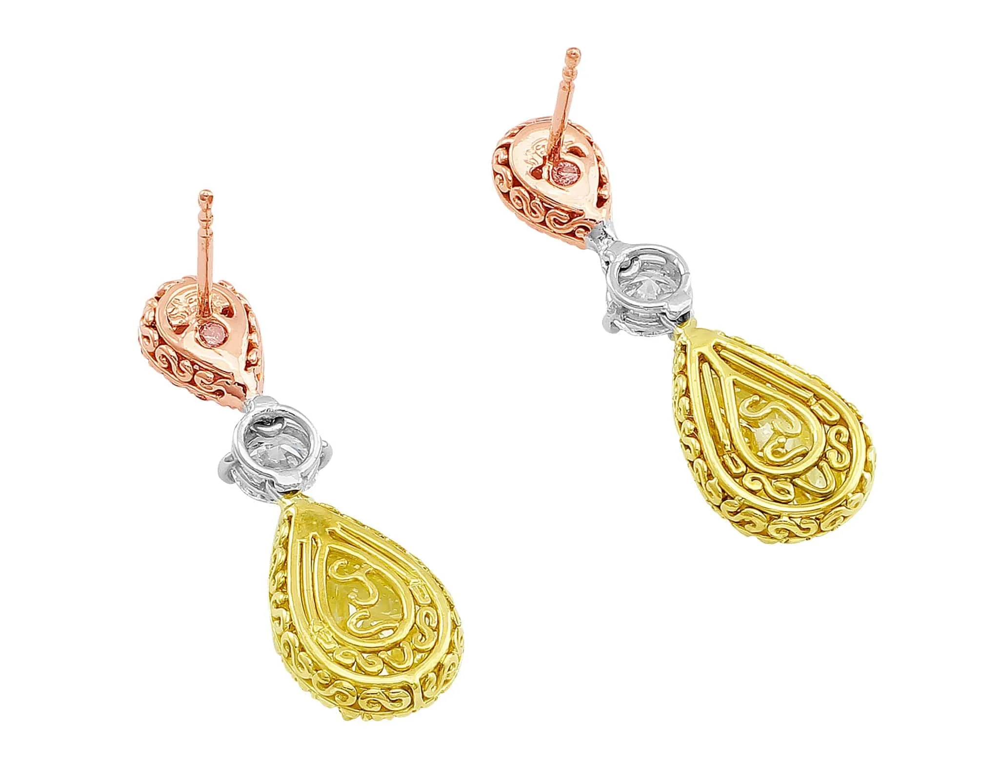 Rivi??re 18k Gold Pear Shaped Fancy Pink & Yellow Earrings, GIA Certified