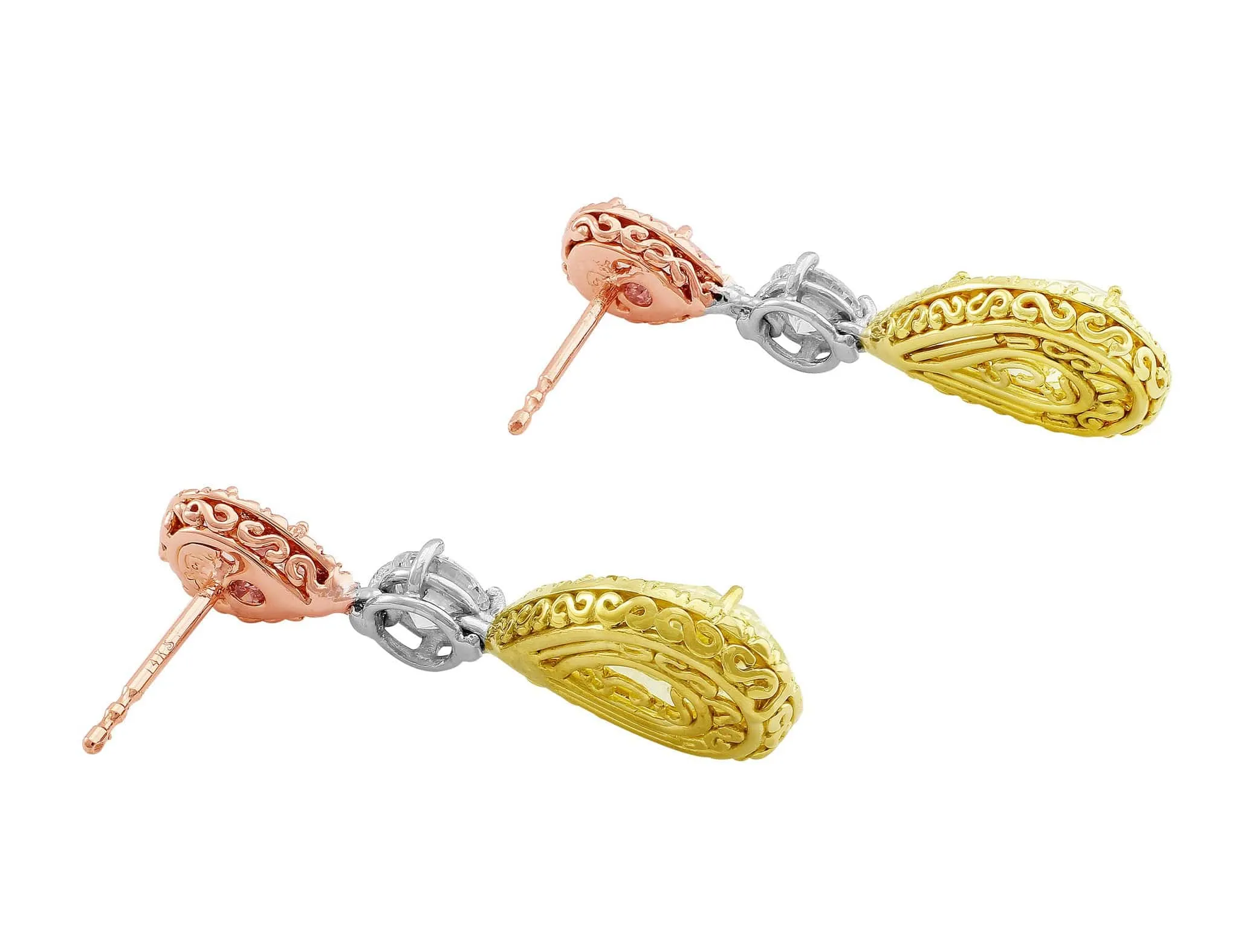 Rivi??re 18k Gold Pear Shaped Fancy Pink & Yellow Earrings, GIA Certified
