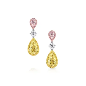 Rivi??re 18k Gold Pear Shaped Fancy Pink & Yellow Earrings, GIA Certified