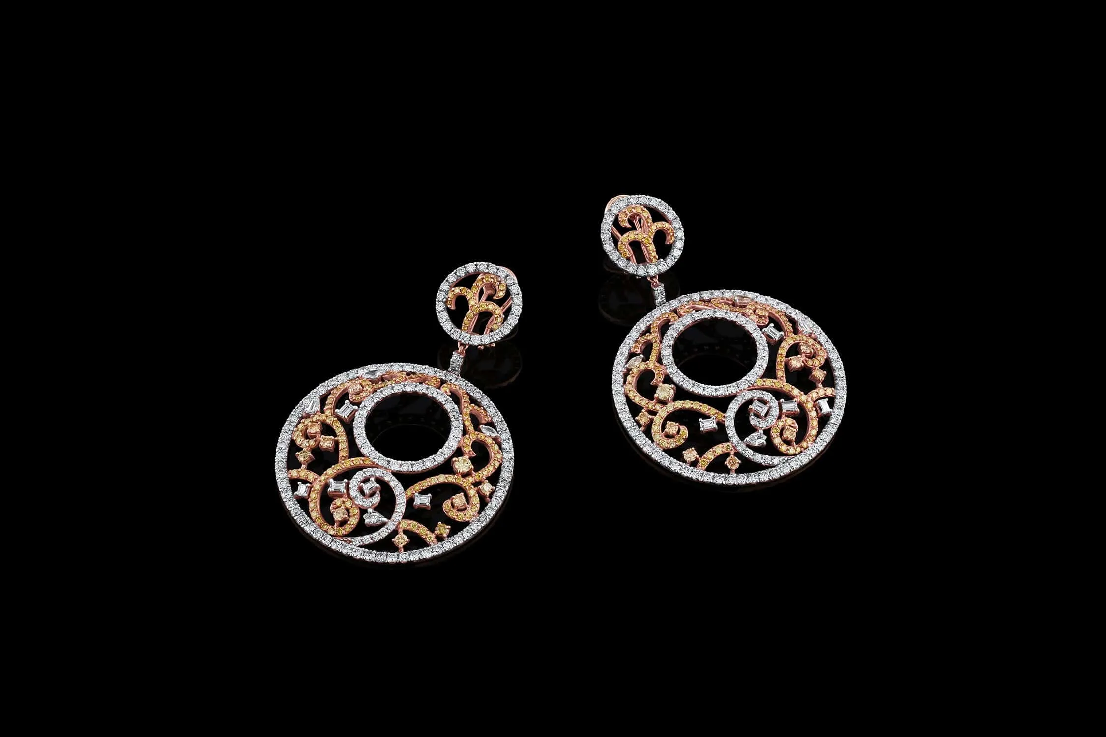 Rivire 18k Rose Gold 10.81ctw Diamond Disk Swirl Earrings