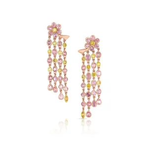 Rivi??re 18k Rose Gold Pink and Yellow Diamond Flower Drop Earrings
