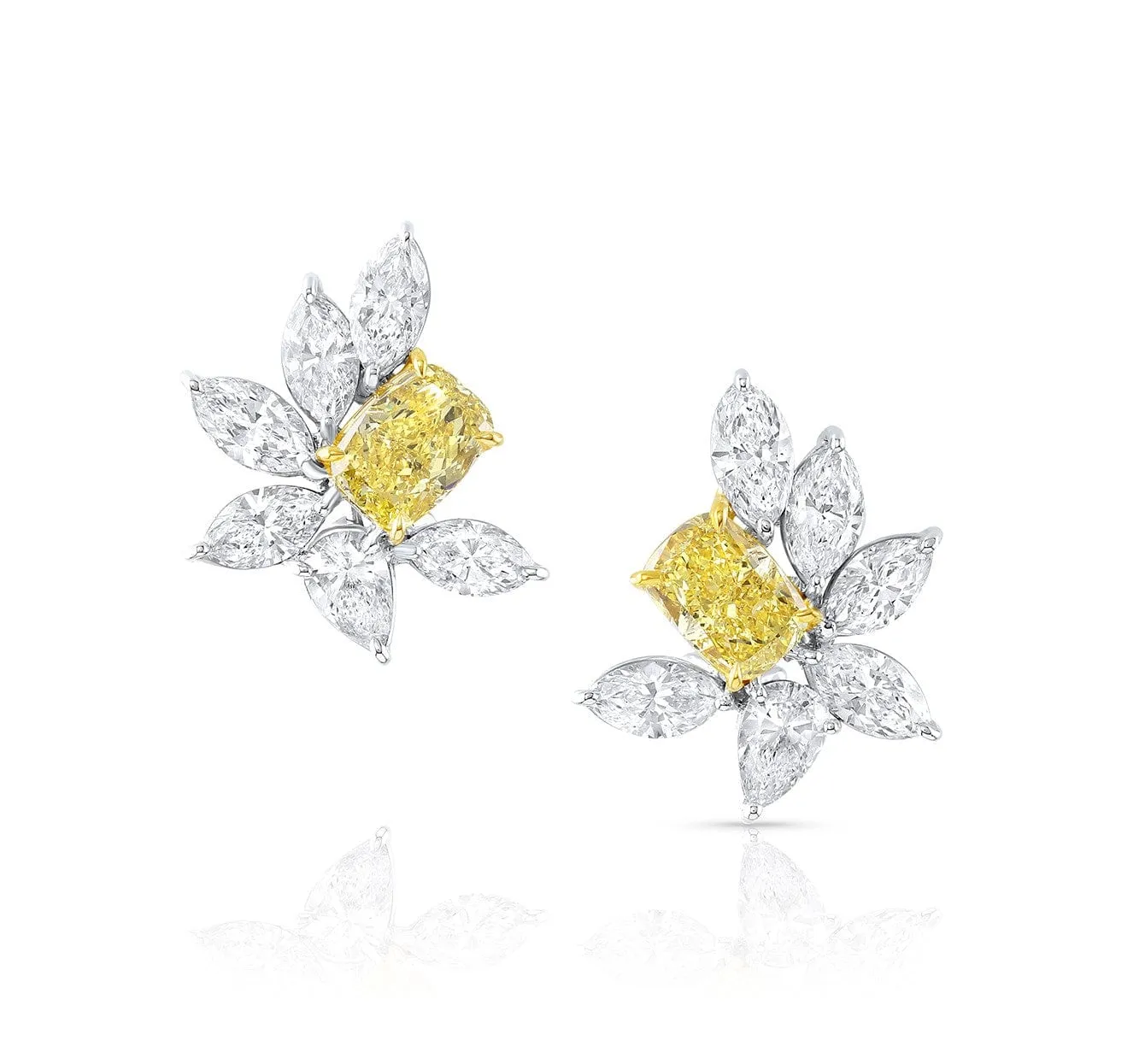 Rivire 18k Yellow Gold and Platinum Fancy Vivid Yellow Cluster Earrings, GIA Certified