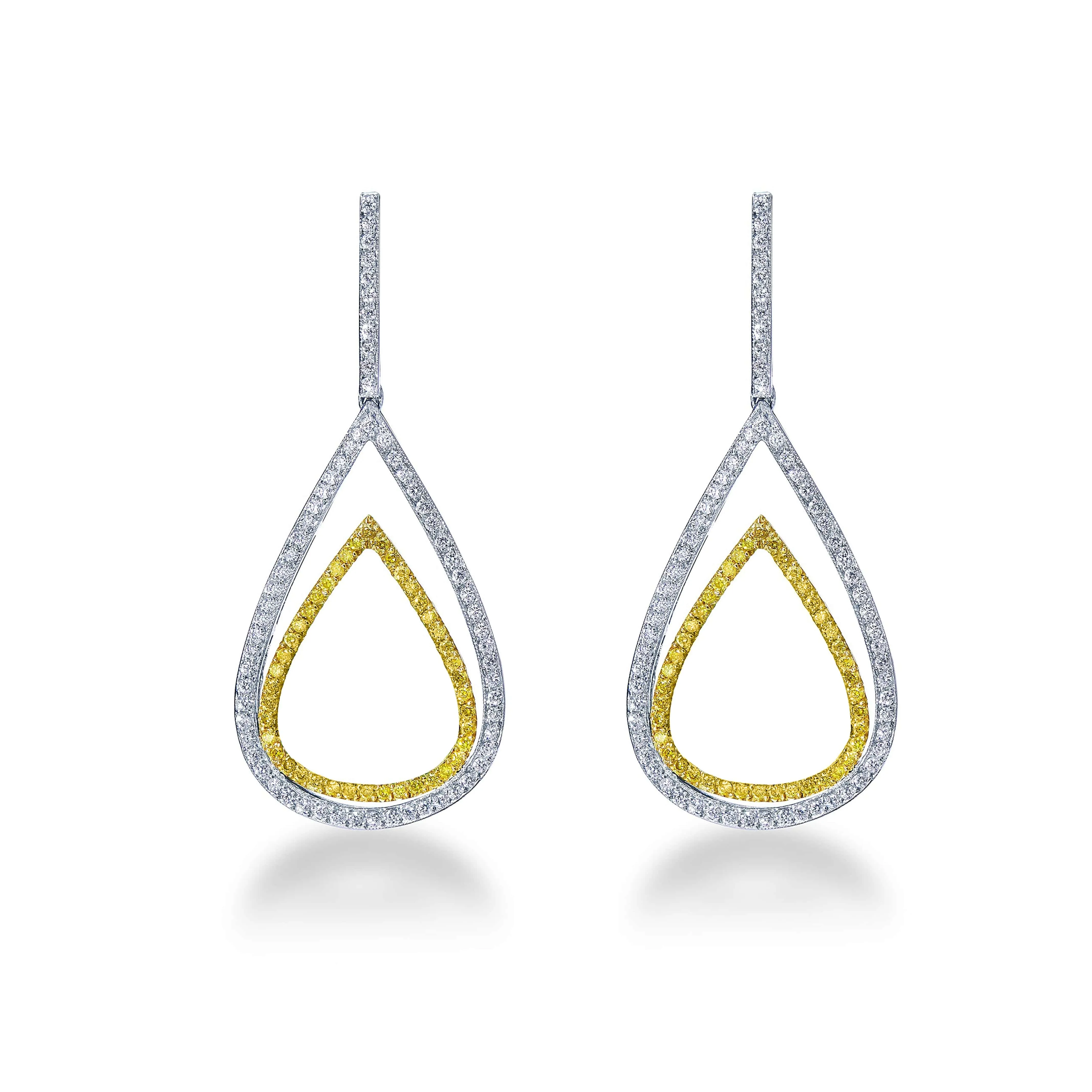 Rivire 18kt Gold Yellow and White Diamond Drop Earrings