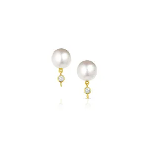Rivire 18kt Yellow Gold 13mm Pearl Diamond Earrings