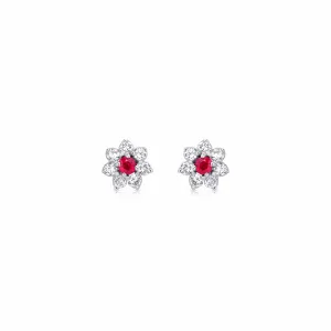 Rivi??re Platinum 0.54ctw Ruby and Diamond Flower Earrings