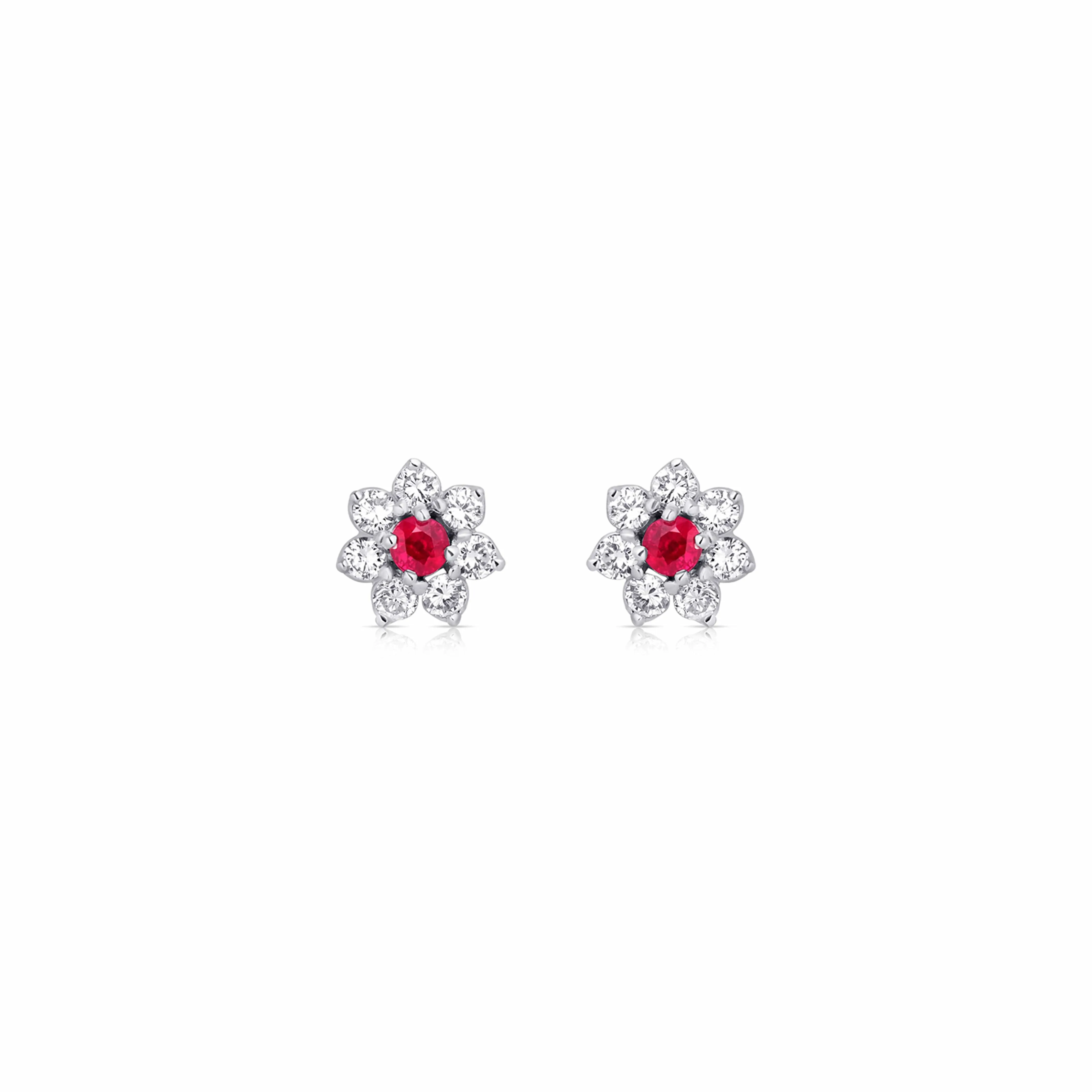 Rivi??re Platinum 0.54ctw Ruby and Diamond Flower Earrings