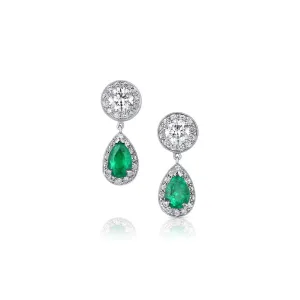 Rivire Platinum 1.50ctw Emerald and Diamond Drop Earrings, GIA Certified