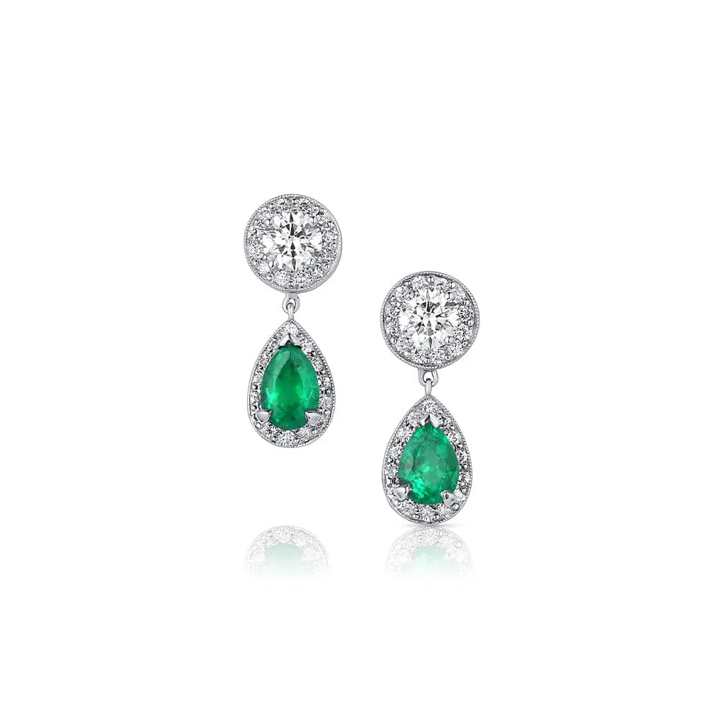 Rivire Platinum 1.50ctw Emerald and Diamond Drop Earrings, GIA Certified