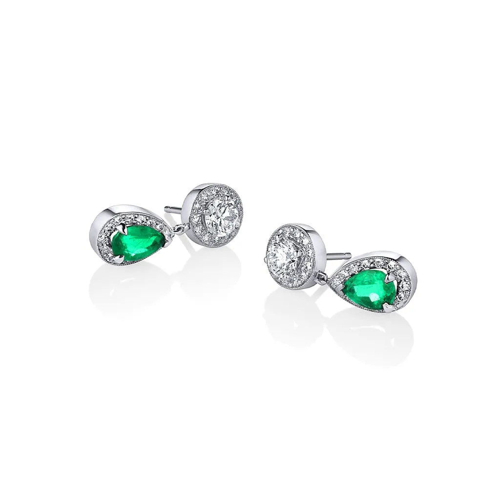 Rivire Platinum 1.50ctw Emerald and Diamond Drop Earrings, GIA Certified