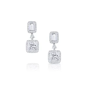 Rivire Platinum Princess and Emerald Diamond Drop Earrings, GIA Certified