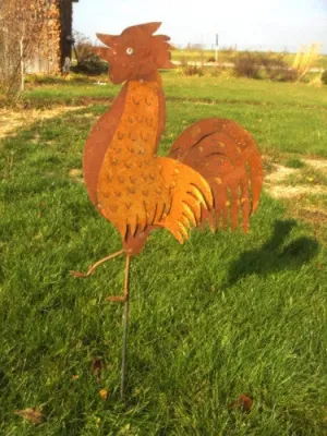 ROOSTER ON STAKE dried flower branch  