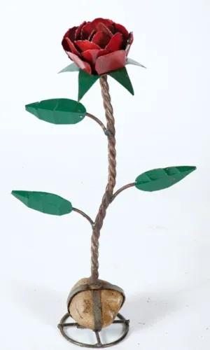 Rose on Rock Base dried flower branch  