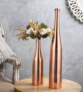 Rose gold Champagne large Bottle Vase Decor de Maison, outdoor greenery  