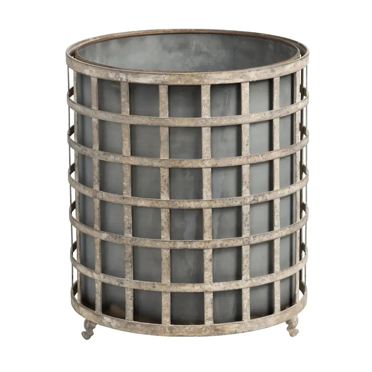 Round Aged Metal Lattice Planter dried flowers  