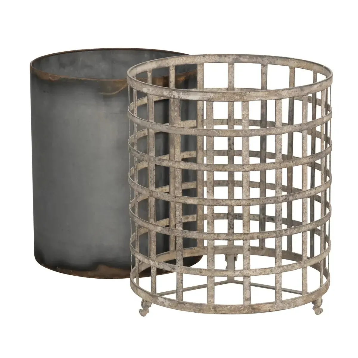 Round Aged Metal Lattice Planter