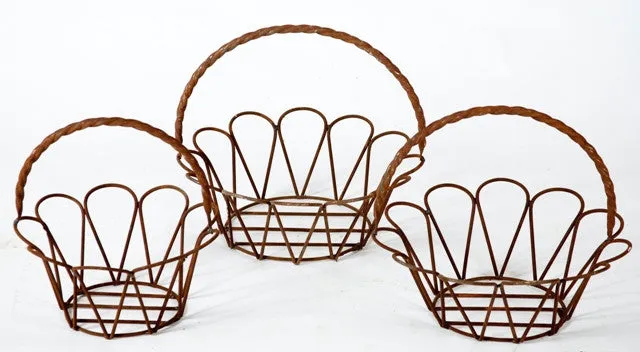 Round Baskets with Rope Handle Nested Baskets Set of 3 dried flower branch  