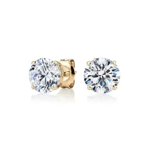 Round Brilliant stud earrings with 3 carats* of diamond simulants in 10 carat yellow gold