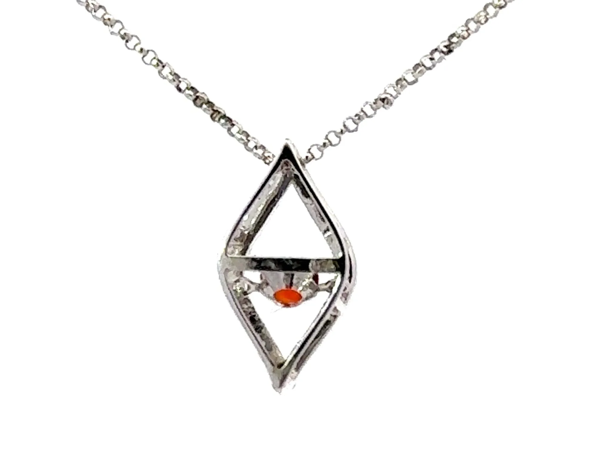 Round Red Orange Garnet Diamond Halo Flame Necklace 18k White Gold