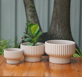 Round Shape Ribbed peach Colour Ceramic Planter classic flowerpot  