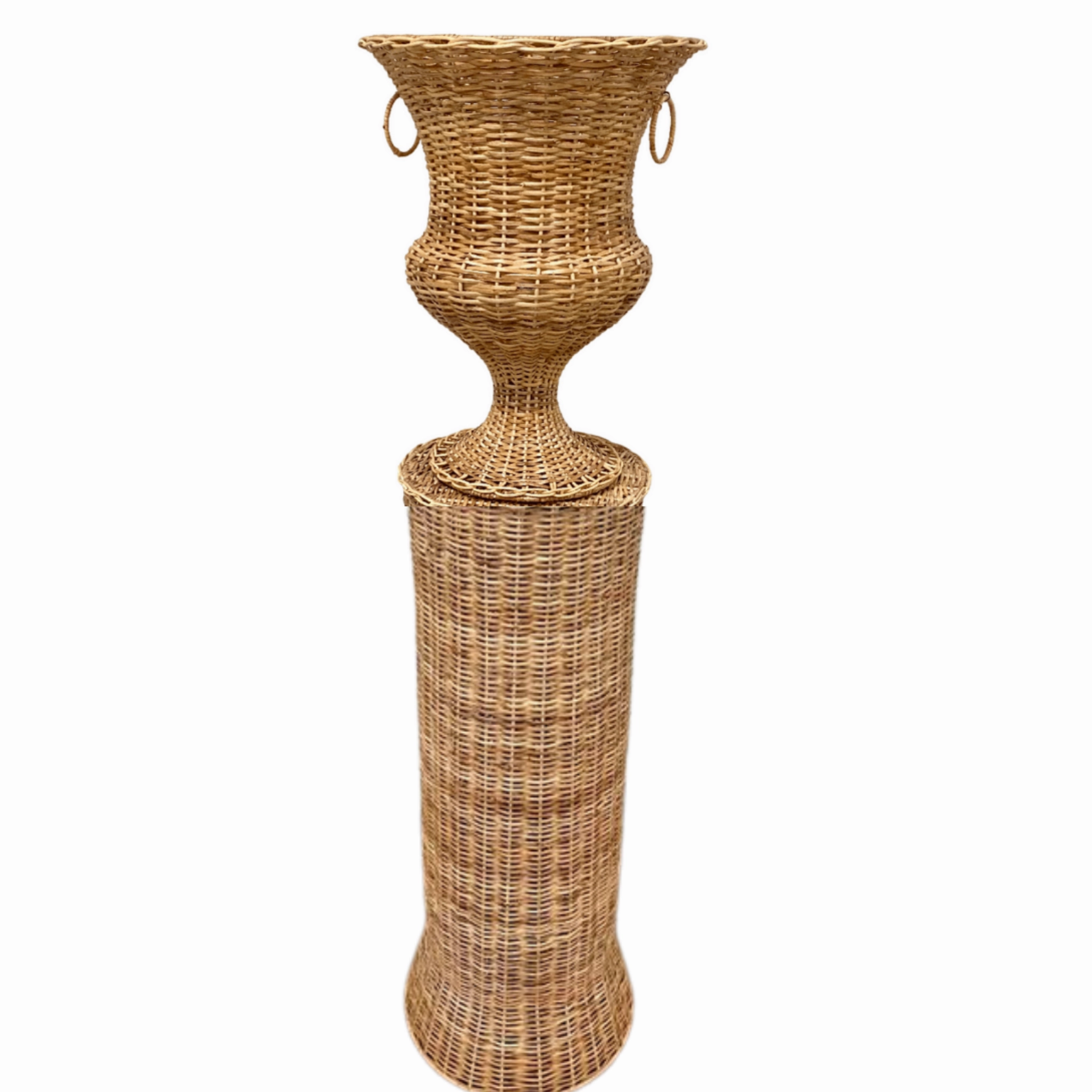 Round Wicker Urn and Pedestal