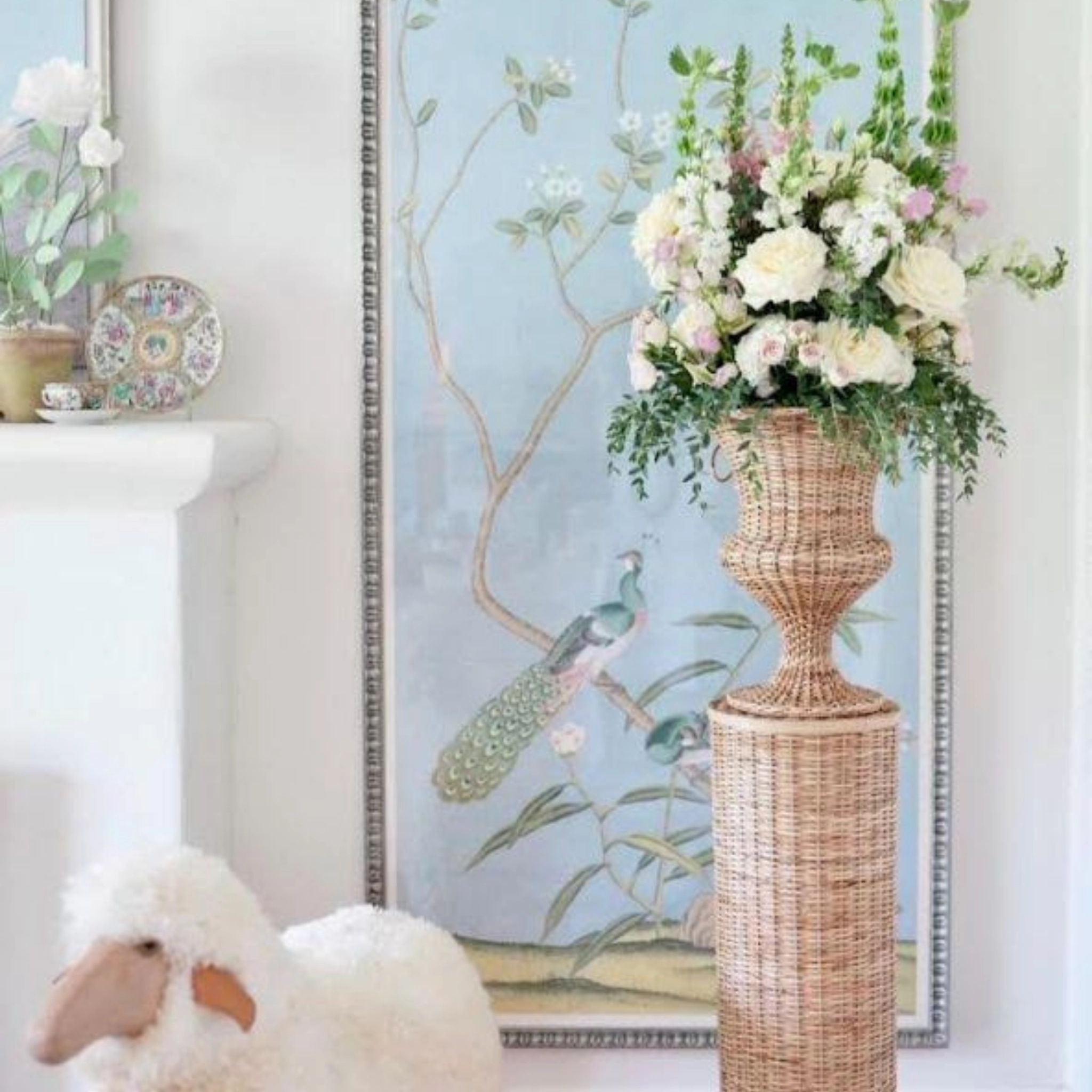 Round Wicker Urn and Pedestal