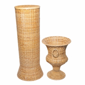 Round Wicker Urn and Pedestal plant seeds  