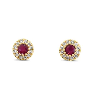 Ruby & Diamond Earrings - 18ct Yellow Gold