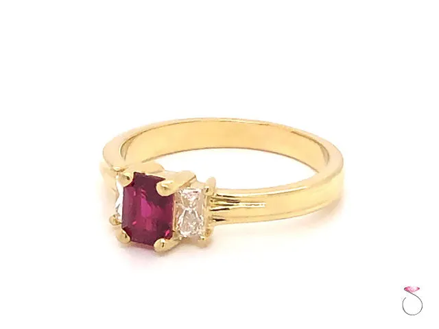 Ruby & Diamond Three Stone Ring in 18K Yellow Gold