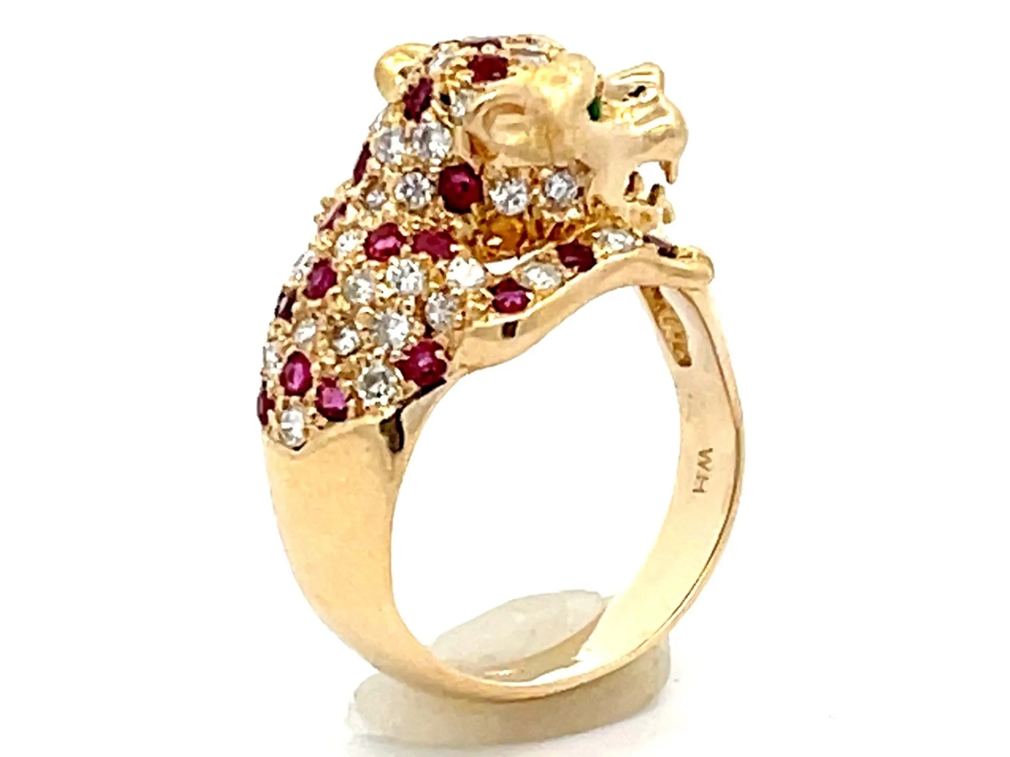 Ruby Diamond Emerald Eye Jaguar Ring 14k Yellow Gold