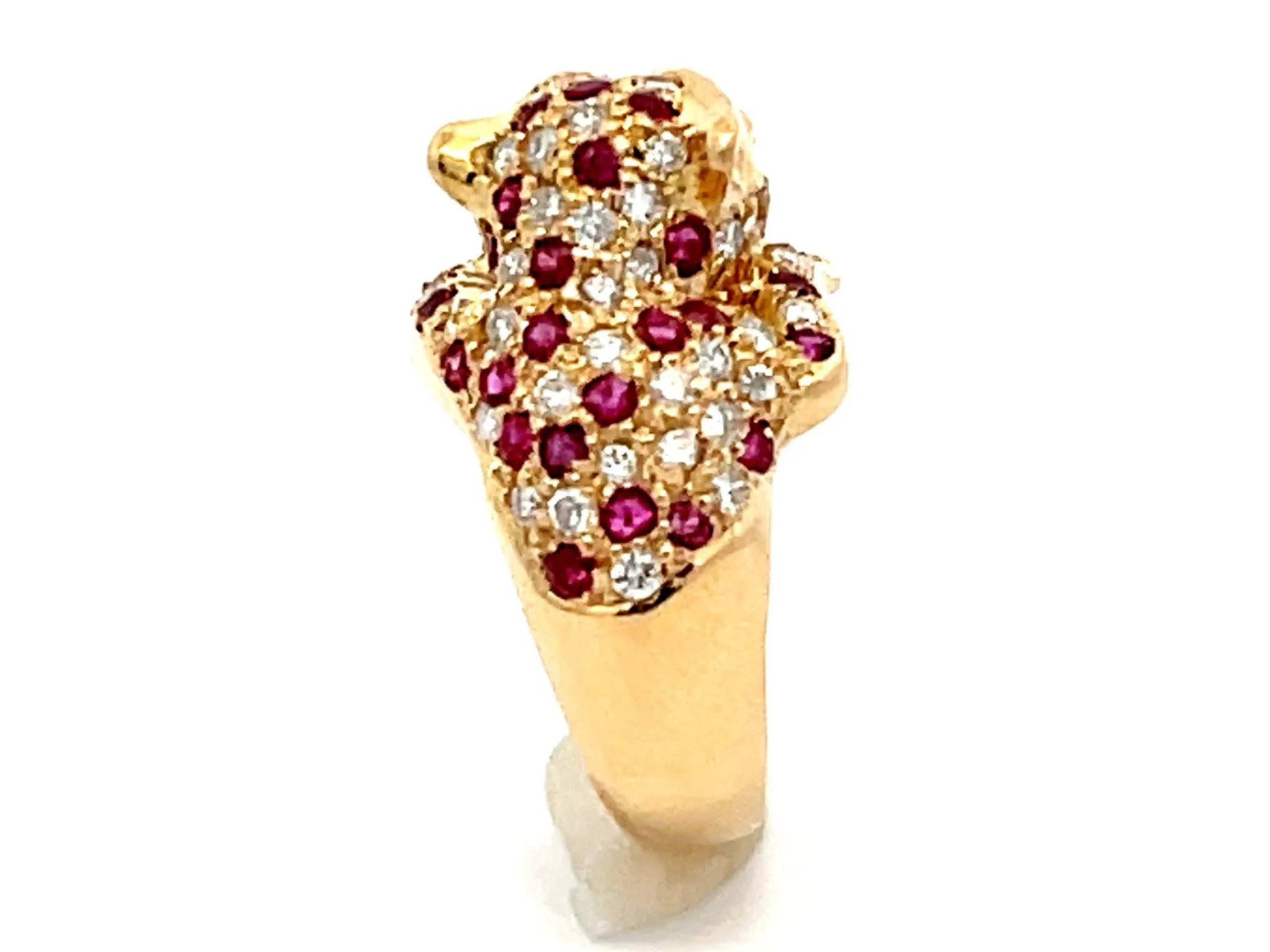 Ruby Diamond Emerald Eye Jaguar Ring 14k Yellow Gold