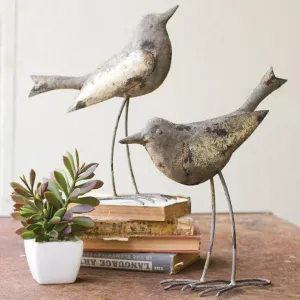 Rustic Grey Metal Bird Set dried flowers  