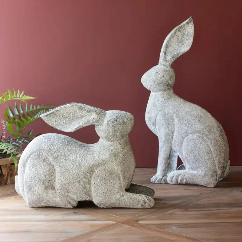 Rustic Metal Rabbit Set dried flowers  
