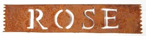 Rustic Metal Yard Stake Sign Says "ROSE" dried flower branch  