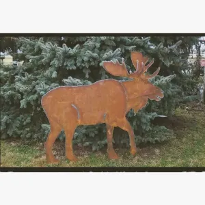 Rustic Moose Metal Wall Art or Yard Stake Animal Decor dried flower branch  
