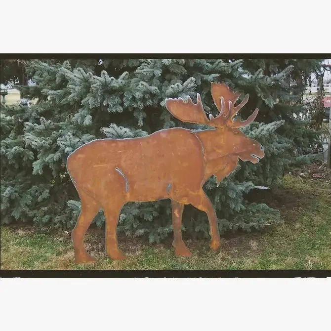 Rustic Moose Metal Wall Art or Yard Stake Animal Decor dried flower branch  