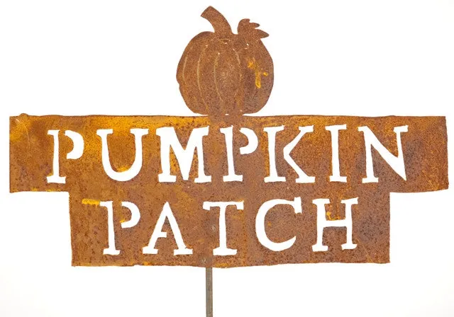 Rustic Tin Pumpkin Patch Sign with Stake dried flower branch  