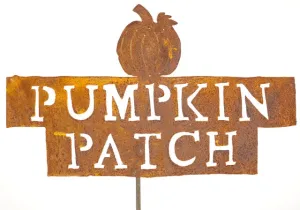 Rustic Tin Pumpkin Patch Sign with Stake dried flower branch  