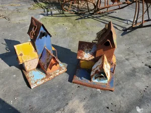 Rustic Triple Birdhouse dried flower branch  