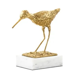 Sandpiper Bird Statue in Gold Leaf dried flowers  