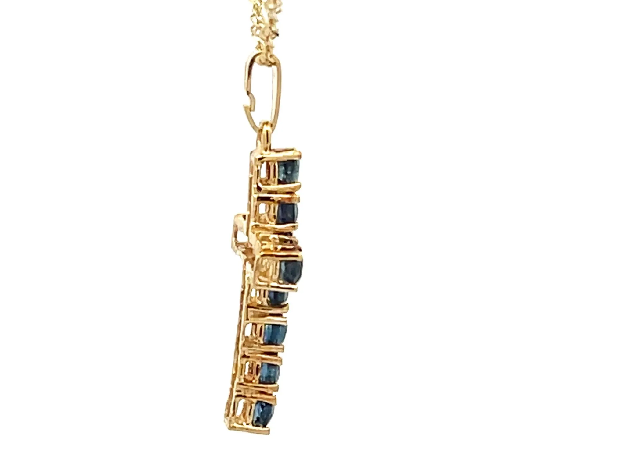 Sapphire Cross Pendant and Disco Chain 14k Yellow Gold