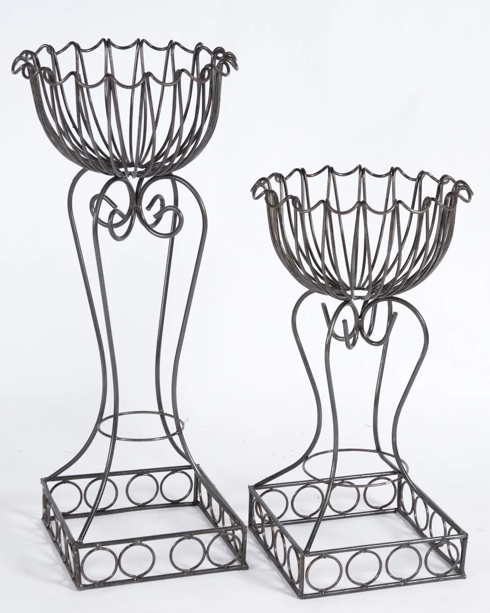 Scalloped Round Plant Stands Set of 2 dried flower branch  