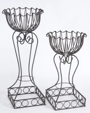 Scalloped Round Plant Stands Set of 2 dried flower branch  