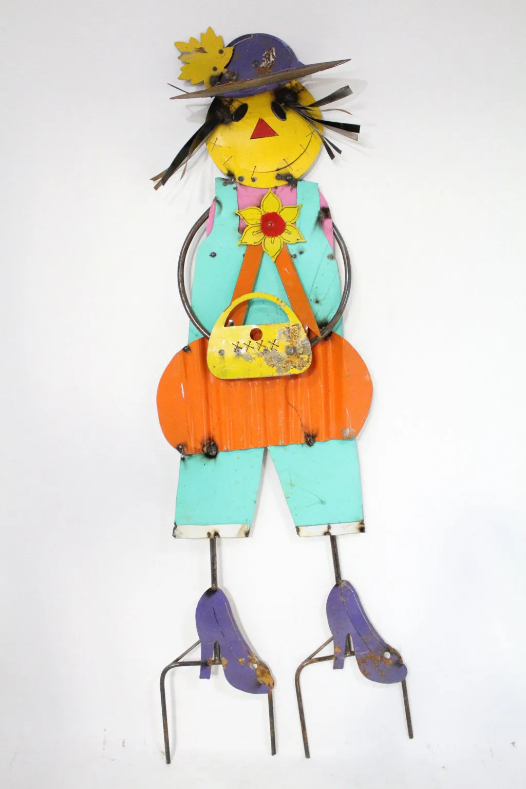 Scarecrow with Purse dried flower branch  
